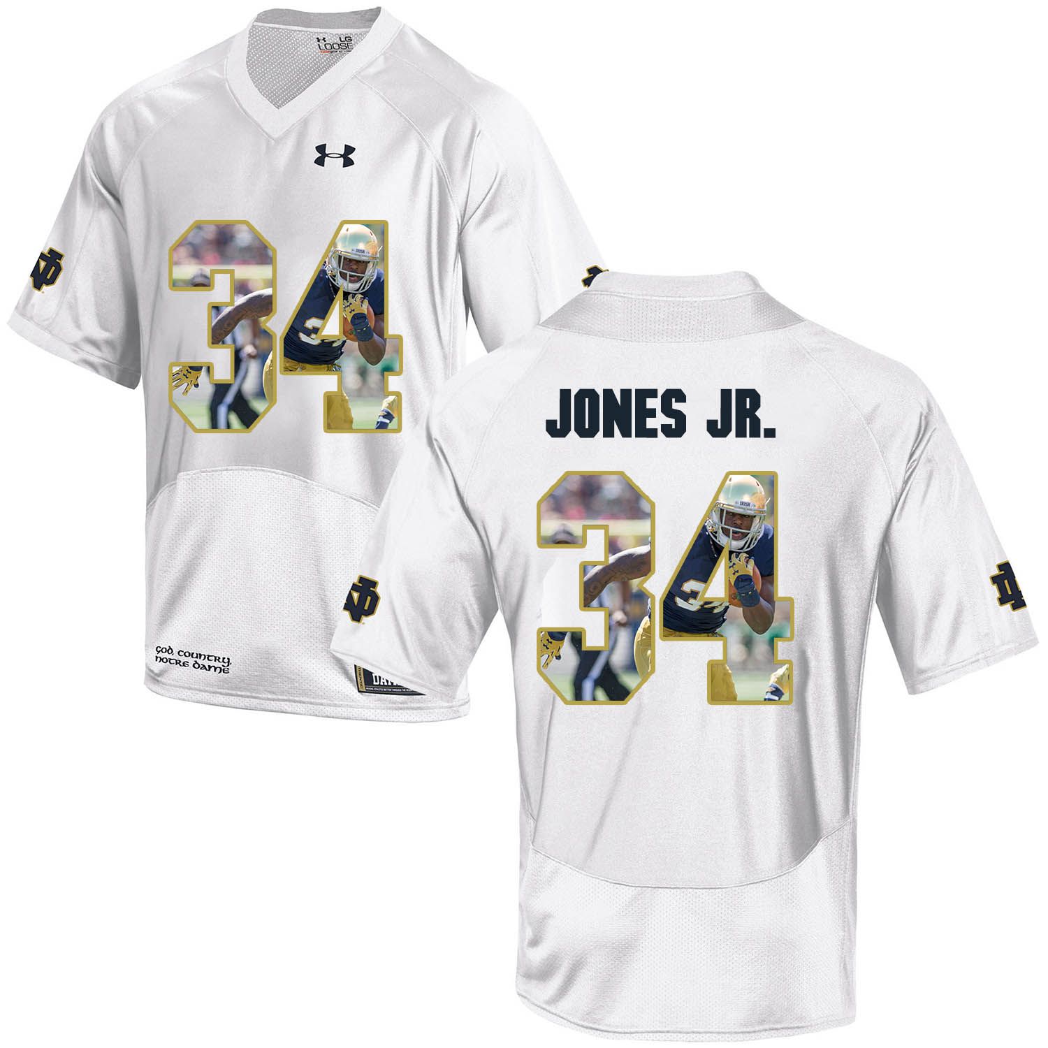 Men Norte Dame Fighting Irish 34 Jones jr White Fashion Edition Customized NCAA Jerseys